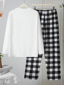 SHEIN Bộ 2 món/Bộ áo thun cổ tròn tay dài và quần kẻ sọc cho bé trai tuổi teen, trang phục cơ bản đa năng thích hợp mặc ở nhà, đi làm, đi học, thường ngày, đi nghỉ, ngoài trời, tiệc tùng, thu/đông - Nhiều màu - Xem 9