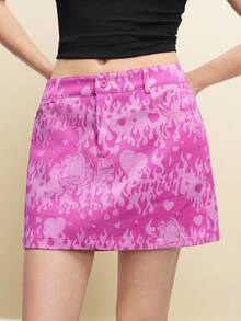 GARFIELD | SHEIN Maija Women's Summer Flame & Cat Print Mini Skirt