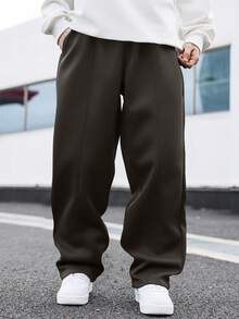 Manfinity Hypemode 大码纯色宽松休闲口袋街头风运动裤 - 綠色 - 查看 3