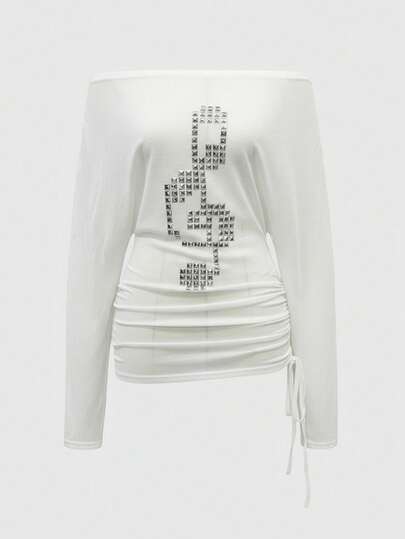 Grunge Punk ملابس علوية نسائية كم طويل بياقة منحرفة مزينة بدبابيس على شكل صليب بطراز بانك