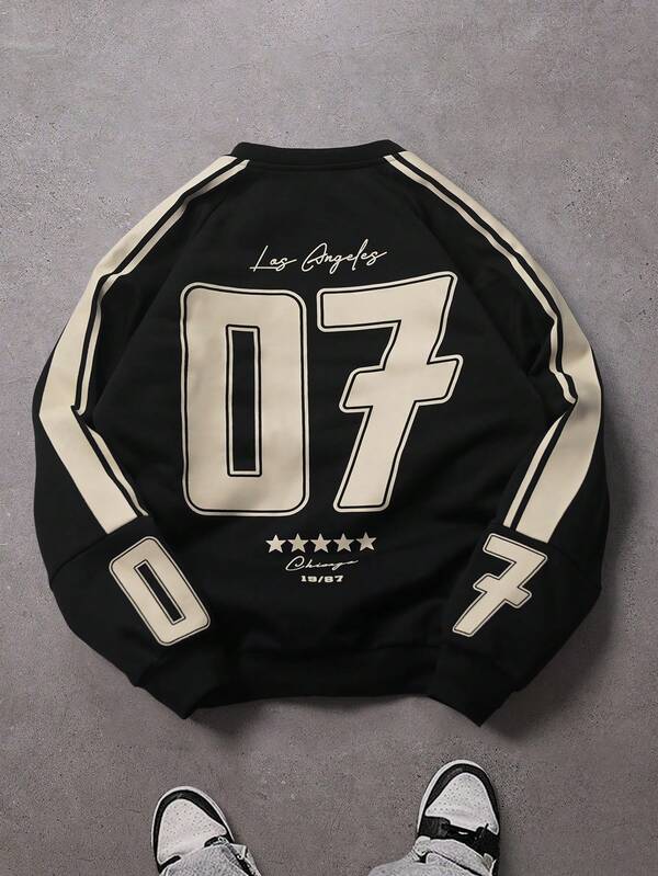 PAVTROS Sudadera con capucha de manga larga con estampado de color contrastante para hombre