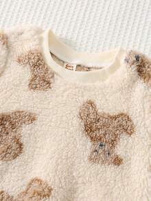 Cozy Pixies 两件套男婴卡通小熊保暖内衬圆领长袖卫衣和松紧腰裤毛绒睡衣套装，适合室内、户外休闲、滑雪、返校、日常穿着、运动、玩耍、派对等场合。