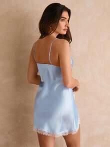 Charlaine 女式撞色蕾丝侧开衩性感吊带睡衣