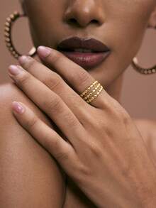 JIAN LASALA 1pc Stainless Steel Adjustable Open Ring In Golden Color, Fashionable - Yellow Gold - View 1