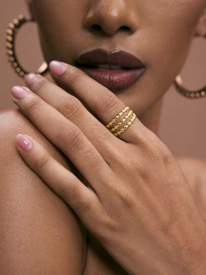 JIAN LASALA 1入金色不鏽鋼可調整開口戒指，時尚百搭