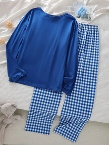 Bộ quần áo dài tay ôm vừa vặn cho bé trai tuổi teen, họa tiết kẻ caro thời trang, màu xanh đậm, thích hợp mặc thường ngày - Nhiều màu - Xem 2