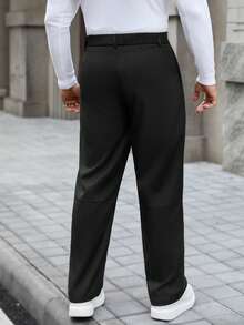 Manfinity CasualCool Pantaloni casual da uomo a gamba dritta, nuovo arrivo, stile Ins, adatti per tutte le stagioni, per uso all'aperto, ottimo regalo per il fidanzato/marito. Pantaloni eleganti neri da uomo, pantaloni da abito con pieghe neri, pantaloni neri casual da uomo, pantaloni slim fit elasticizzati da uomo - nero - Visualizzare 2