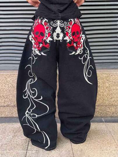 Jeans ample à jambe cintrée avec motif brodé pour hommes