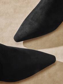 SHUZIA Women's Glamorous Sexy Pointy Toe Kitten Heel Knee-High Boots - Black - View 7