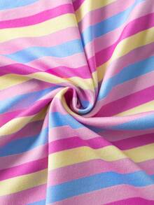 My Little Pony X SHEIN Young Girl Casual Cute Striped & Cartoon Pattern Round Neck Drop Shoulder Long Sleeve Knit T-Shirt Long Sleeve Tops For Girls Cute Crop Tops For Kids Kids Girl Tops Cute Girl Tops - Multicolor - View 5