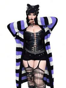 Whyspr New Versatile Casual Multi-Color Loose Fit Long Sleeve Long Cardigan Sweater - Multicolor - View 5