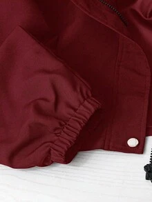 SHEIN LUNE Plus Size Women Solid Color Casual Sporty Hooded Short Jacket, Water-Resistant, 2025 Autumn New Arrival, Suitable For Outdoor & Sports - Red - View 4