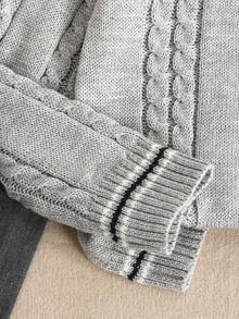 SHEIN Gestrickter Oversize-Pullover mit Rundhalsausschnitt für Teenager-Mädchen, süße Stickerei mit Zopfmuster, ideal für Herbst/Winter - Grau - Übersicht 6