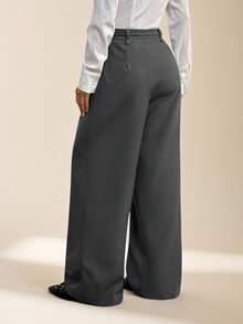 SHEIN PETITE Xuân Hè Nữ Lãng mạn/Dạ hội/Trang trọng/Sinh nhật/Thập niên 90/Phụ nữ công sở thường ngày/Thanh lịch/Trang phục phương Tây/Đi chơi/Thời trang/Thường ngày/Y2k/Câu lạc bộ/Văn phòng/Cocktail/Cổ điển/Bodycon/Lễ hội Rave/Vui nhộn/Sang trọng/Quý tộc/Thời trang đường phố/Kỳ nghỉ/Buổi hòa nhạc đồng quê/Công sở/Khiêm tốn/Nghỉ xuân/Độc thân/Buổi hòa nhạc/Baddie/Cơ bản/Tốt nghiệp/Cạp trễ/Quần ống rộng Thích hợp cho mùa thu đông - Xám - Xem 2
