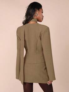 COSMINA Women's Solid Color Long Sleeve Front Button Jacket And Midi Skirt 2-Piece Set,  Blazer Skirt Set,  Front Tie Dress,  Suit Dress - Brown - View 2