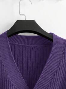 GlowEve New Fashionable Mixed Color Chic Versatile Knitted Sweater Top - Purple - View 4