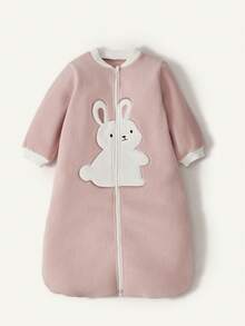 Cozy Pixies 一件式保暖抓绒刺绣大兔子长袖睡袋，适合婴幼儿，秋冬春夏四季穿着 - 暗粉 - 查看 6