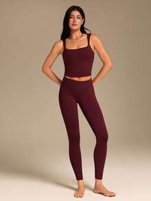 GLOWMODE Good To Go Soft Ribbed Removable Cups Dual Texture Active Tank  Yoga Pilates Studio Daily Casual Wear Spring Summer - Burgundy - View 7
