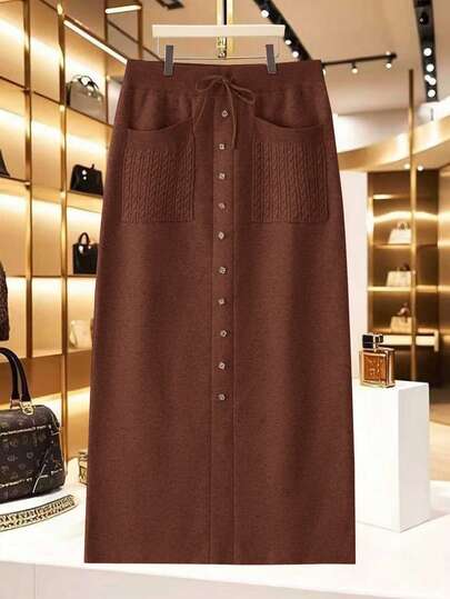 SHEIN Lacomfia 女士优雅毛衣半裙，饰有水钻、亮片和口袋，时尚高端