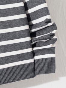 Tween Jungen Lässig Gestreifter Stehkragen Strickjacke