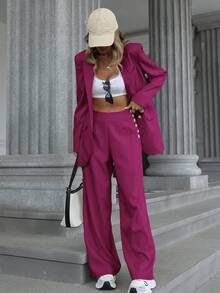 Aveloria Modichic 2pcs Women's Mid-Length Waist Fitted Blazer And Flare Leg Pants Suit 