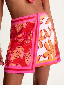 CAJUNI Jupe enveloppante à imprimé tout-sur-tout, décontractée et de vacances, plage, tenue de villégiature, été, paréo - Multicolore - Voir 6