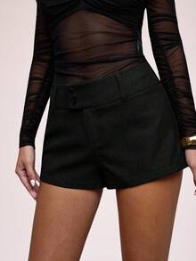 SHEIN BAE 女士时尚纯色低腰短裤 - 黑色 - 查看 3