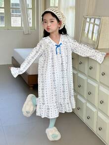 Dazy Kids 女童V领碎花长袖睡裙家居服 - 白色 - 查看 5