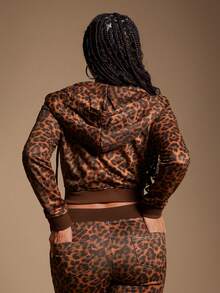 Radiana 女士性感休闲复古棕色豹纹印花卫衣，短款套头卫衣，时尚家居服 - 彩色 - 查看 6