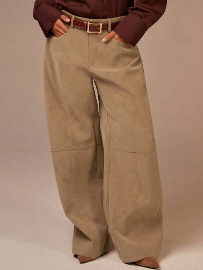 Athîral Women's Solid Color Casual Curved Trousers, PU Trousers, Winter Trousers, Autumn And Winter Leather Trousers, Wide-Leg Trousers, Suitable For Christmas, Thanksgiving, Outings, Nightclubs, Casual Trousers, Loose Pocket Trousers.