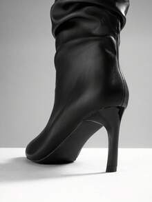 SHUZIA Women Minimalist Sexy Point Toe Kitten Heel Knee-High Slouchy Boots For Christmas - Black - View 4