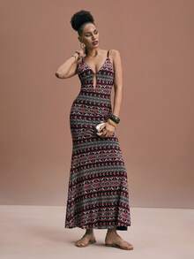 JIAN LASALA All Over Print Mesh Sexy Spaghetti Strap Sleeveless Boho Maxi Dress Women Vacation Holiday African Dress Long Dress Summer Bodycon Maxi Dress Women Cruise Dinner Dress Long Boho Dress Boho Print Dress Sundress For Women Bodycon Dress Boho Dress For Women Havana Nights Outfit Backless Maxi Dress Women Sexy Maxi Dress Elegant Ibiza Outfits Graphic Dress Long Dress Women Beach Dress Beach Wedding Guest - Multicolor - View 7