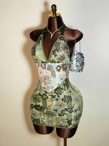 Mistrie Women's New Sexy Sleeveless Halter Neck Mini Dress With Sequin Fabric – Perfect For Parties, Dates, Halloween & Music Festivals, Glamorous & Eye-Catching