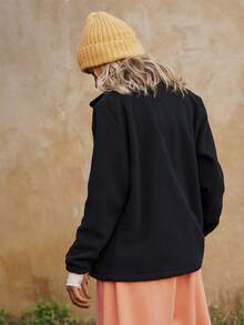 Medorelle Jachetă din fleece cu fermoar contrastant și manșete elastice pentru toamnă/iarnă - Negru - Vizualizare 2