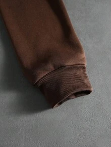 PAVTROS 男士休闲时尚街头连帽衫，字母刺绣，宽松版型，保暖内衬，秋冬季，宽松，印花，朋友，另类，朋友，街头服饰，男士，慢跑，连帽衫，长袖上衣 - 棕色 - 查看 4