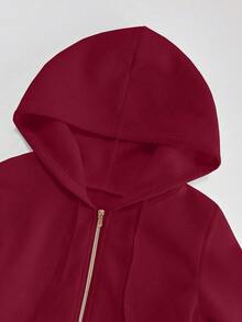 GlowEve 女士针织金色拉链装饰连帽卫衣连衣裙，法式休闲日常通勤时尚，法式优雅街头复古百搭假日商务米色/象牙色长袖连衣裙，秋冬款