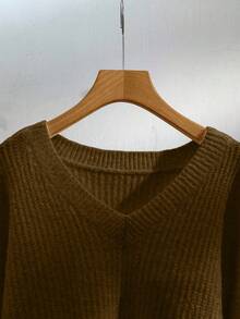 Franclia 新款宽松V领马海毛柔软针织女式毛衣，春季款 - 棕色 - 查看 6