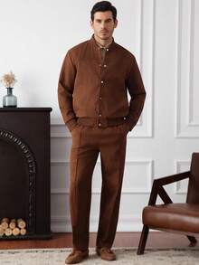 Core Aspect Áo khoác bóng chày đa năng cho nam, quần ống đứng phong cách công sở thường ngày, bộ đồ thoải mái để mặc hàng ngày, mùa thu/đông - màu nâu - Xem 3