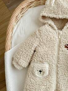 Newborn Baby Boy/Girl Cute Cartoon Pattern Hooded Jumpsuit, Autumn/Winter - Apricot - View 7