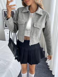 Ritzy Row Women's Fashionable Commuter Cropped Jacket, Autumn - Light Grey - View 3