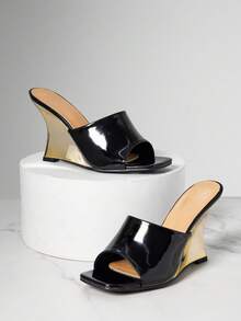 SHUZIA Sandal Wedges Wanita Elegan dan Nyaman dengan Ujung Terbuka untuk Hari Valentine - Hitam - View 2