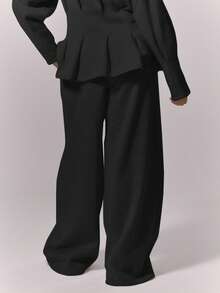 MUSERA Pantalones jogger de pierna ancha con cintura elástica, elegantes, lindos, sexys, para usar en la calle o de noche, para curvas, de estilo casual de otoño - Negro - Ver 4