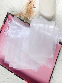 50个装束口纱礼品袋 - 优雅网纱礼品袋，适用于婚礼回礼、新娘送礼会、派对装饰、珠宝包装、节日礼品包装用品 - 白色 - 查看 4