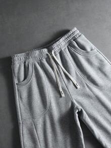 PAVTROS Men's Street Style Patchwork Structured Sweatpants Men Grey Flared Sweatpants Flare Sweatpants Flare Pants Pro Club Sweatpants Men Grey Wide Leg Sweatpants Men Fleece Pants,Baggy,Graphic,Friends,Alternative,Friends,Streetwear,For Men,Jogging, For Winter - Grey - View 4