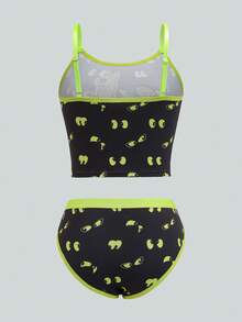 SCOOBY-DOO X SHEIN 女士可爱卡通狗印花吊带背心和内裤套装，舒适 - 黑色 - 查看 6