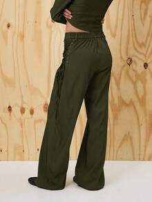 COUREZ Lattice Detail Overized Fit Tailored Trousers /Y2K Going Out Outfits Wide Leg Pants Fall Clothes For Women Winter Clothes For Women Wide Leg Pants Elegant Office