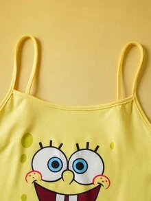 SpongeBob SquarePants | SHEIN Women Cartoon Pattern Camisole Top And Long Pants Pajama Set