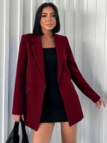 EURMUSE Damen Einfarbige Blazer mit Kragen, Langarm, Einzelknopf, für Lässig/Büro