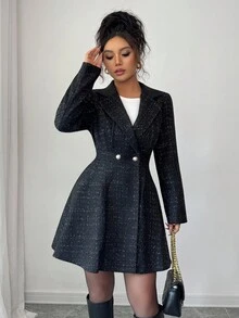 SHEIN PETITE 女士优雅A字收腰通勤夹克，适合工作和日常穿着 - 黑色 - 查看 5