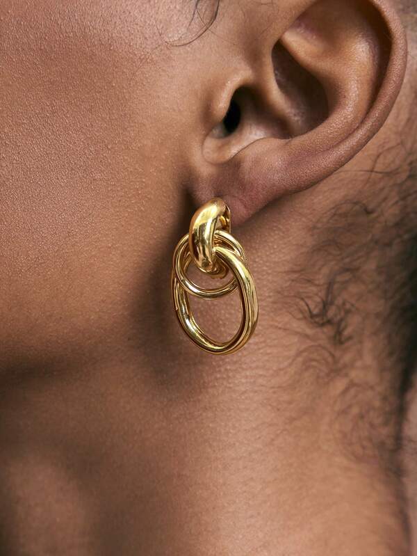 JIAN LASALA 1 par de pendientes de botón con diseño de múltiples vueltas y nudos en tono dorado de moda para mujeres, pendientes colgantes de aro doble, pendientes llamativos y únicos. (El color del producto puede variar ligeramente según las diferentes condiciones de visualización/iluminación)